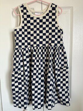 Hanna Andersson Girls Black and White Checkerboard Sleeveless Dress size 8